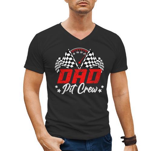 Dad Pit Crew Birthday Party Race Car Lover Racing Family Men's V-Neck T-Shirt - Father's Day Fun