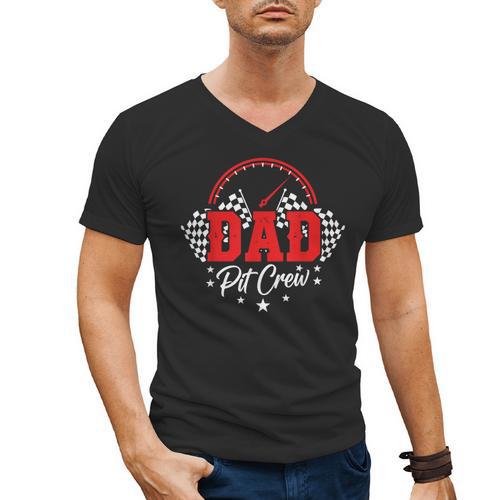 Dad Pit Crew Birthday Party Race Car Racing Family Matching Men's V-Neck T-Shirt - Father's Day Fun
