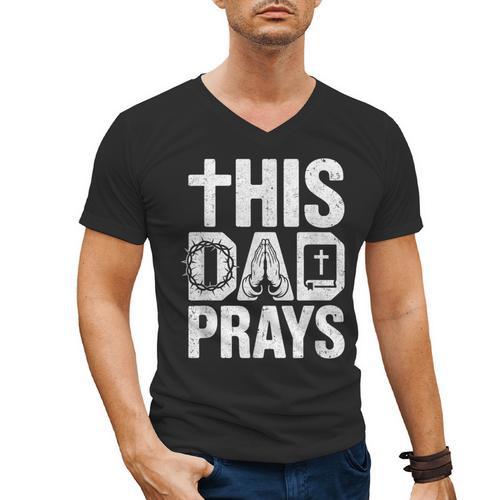 This Dad Pray Religious Vintage Father's Day Christian Daddy Men's V-Neck T-Shirt - Father's Day Fun
