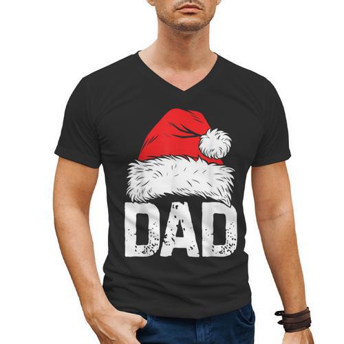 Dad Santa Christmas Family Matching Pajamas Papa Xmas Father Short Sleeve Men's V-Neck T-Shirt - Father's Day Fun