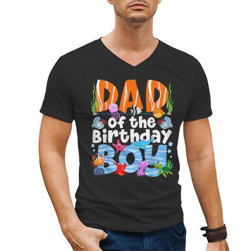 Dad Under Sea Birthday Party Boys Ocean Sea Animals Themed Men's V-Neck T-Shirt - Father's Day Fun