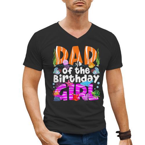 Dad Under Sea Birthday Party Girls Ocean Sea Animals Themed Men's V-Neck T-Shirt - Father's Day Fun