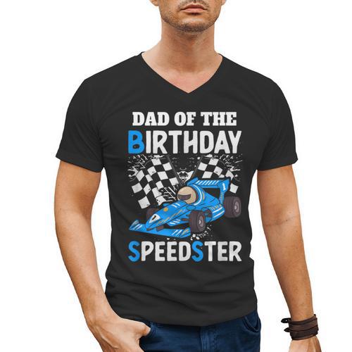 Dad Shirt Two Fast Two Curious Racing Cars Birthday Men's V-Neck T-Shirt - Father's Day Fun