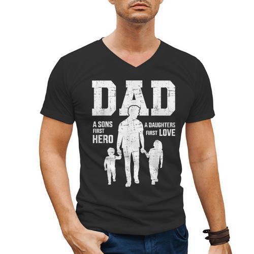 Dad Sons First Hero Daughter Love For Father's Day Men's V-Neck T-Shirt - Father's Day Fun