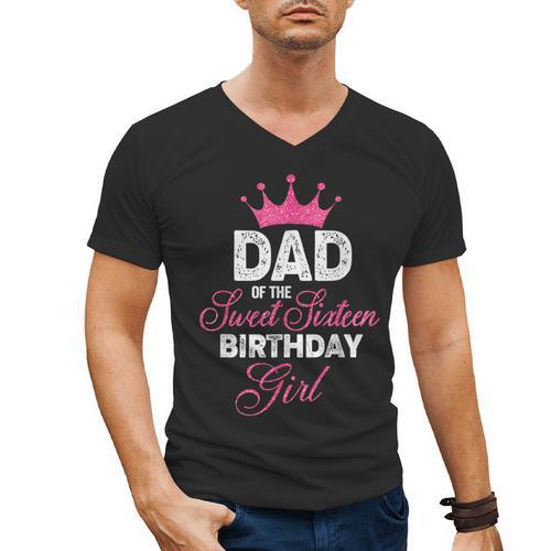 Dad Of The Sweet Sixteen Birthday Girl 16th Pink Crown Men's V-Neck T-Shirt - Father's Day Fun