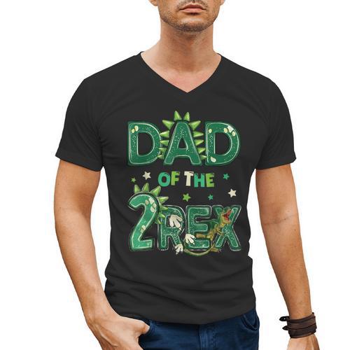 Dad Of The Two Rex Birthday Dinosaur Family Matching Men's V-Neck T-Shirt - Father's Day Fun