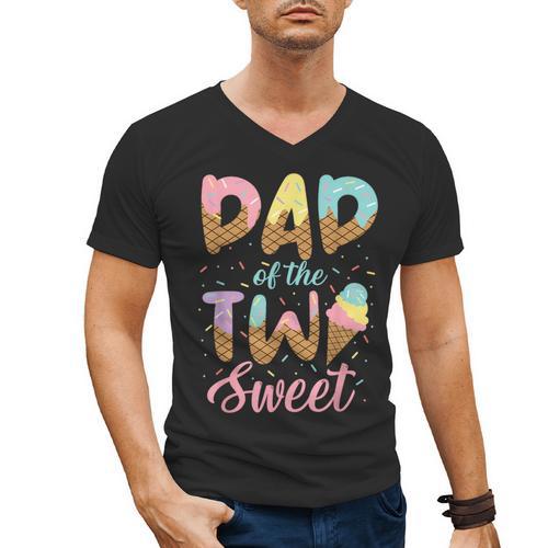Dad Of The Two Sweet Birthday Girl Ice Cream Lovers 2nd Men's V-Neck T-Shirt - Father's Day Fun