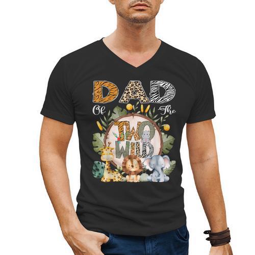 Dad Of The Two Wild Animal Safari 2Nd Birthday Party Men's V-Neck T-Shirt - Father's Day Fun