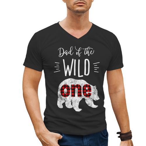 Dad Of The Wild One Shirt Bear Lumberjack 1st Birthday Tee Men's V-Neck T-Shirt - Father's Day Fun
