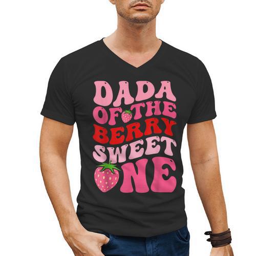 Dada Of The Berry Sweet One Strawberry First Birthday Men's V-Neck T-Shirt - Father's Day Fun