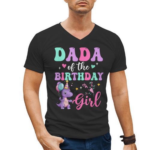 Dada Of The Birthday For Girl Dinosaur T-Rex Party Family Men's V-Neck T-Shirt - Father's Day Fun