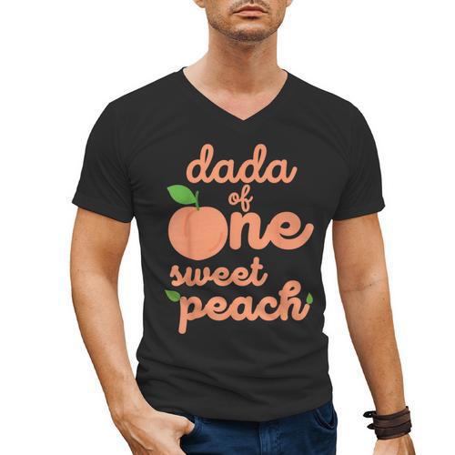 Dada Dad First Birthday One Sweet Peach Bday Family Matching Men's V-Neck T-Shirt - Father's Day Fun