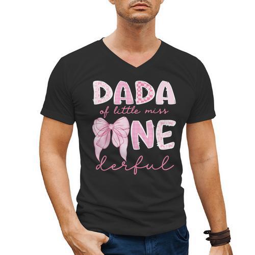 Dada Of Little Miss Onederful First Birthday Girl Bow Men's V-Neck T-Shirt - Father's Day Fun