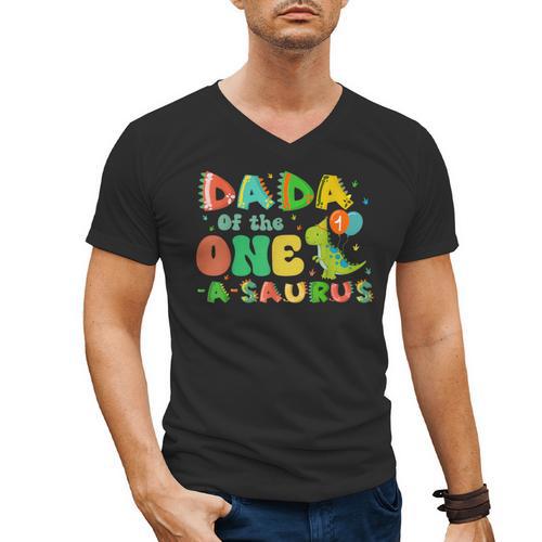 Dada Of The One-A-Saurus 1st Birthday Boy Dinosaur Family Men's V-Neck T-Shirt - Father's Day Fun