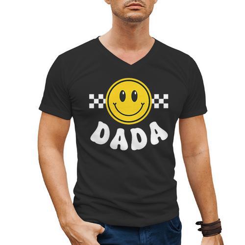 Dada One Happy Dude Birthday Theme 1st Family Matching Mom Men's V-Neck T-Shirt - Father's Day Fun
