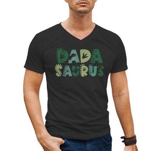 Dada Saurus Dad Dinosaur Three Rex Birthday Boy Girl Family Men's V-Neck T-Shirt - Father's Day Fun