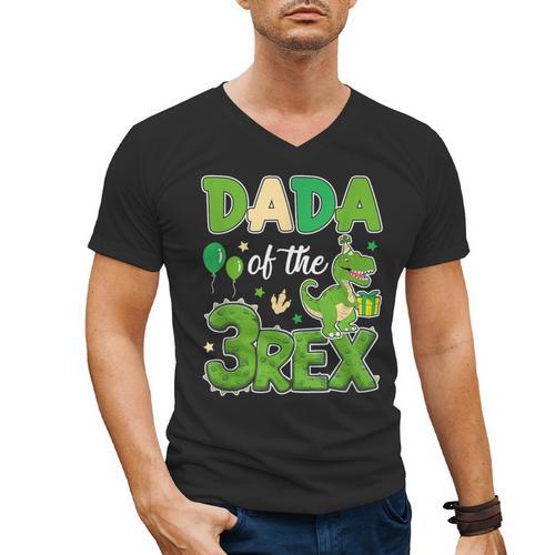 Dada Of The Three Rex Birthday Dinosaur Family Matching Men's V-Neck T-Shirt - Father's Day Fun