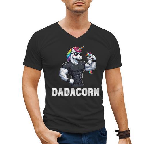 Dadacorn Unicorn Dad Papa Father's Day Daughter Men's V-Neck T-Shirt - Father's Day Fun