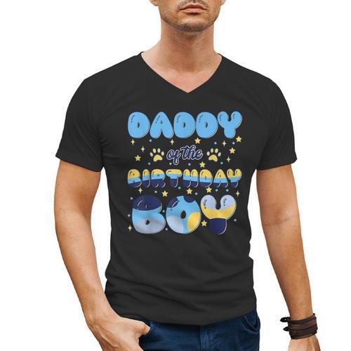 Daddy Of The Bday Boy Blue Dog Theme Party Family Matching Men's V-Neck T-Shirt - Father's Day Fun