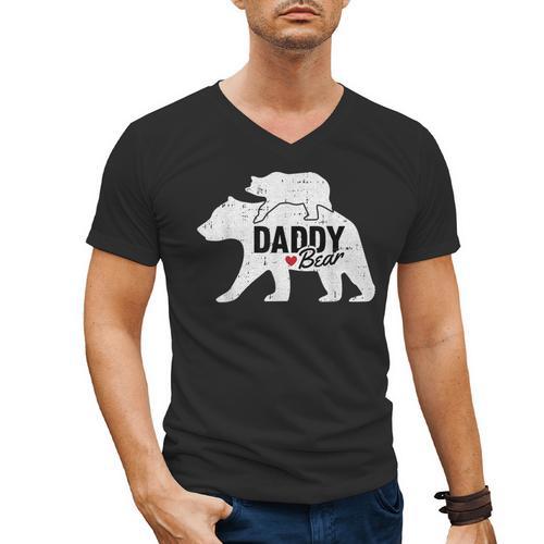 Daddy Bear Fathers Day Cute Baby Cub Papa Dad-a Pops Small Men's V-Neck T-Shirt - Father's Day Fun