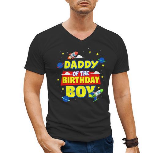 Daddy Of The Birthday Astronaut Boy Outer Space Theme Party Men's V-Neck T-Shirt - Father's Day Fun