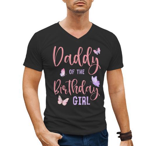 Daddy Of The Birthday Girl Butterfly Party Matching Family Men's V-Neck T-Shirt - Father's Day Fun