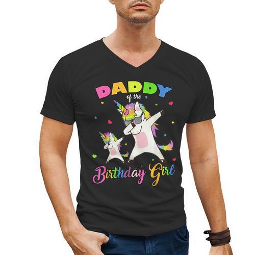 Daddy Of The Birthday Girl Dabbing Unicorn Princess And Dad Men's V-Neck T-Shirt - Father's Day Fun