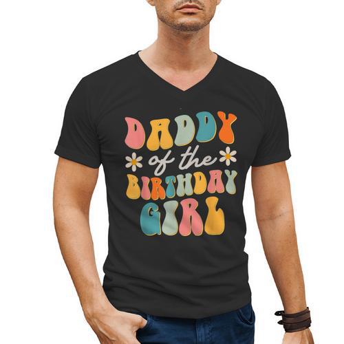 Daddy Of The Birthday Girl Groovy Themed Father Dad Men's V-Neck T-Shirt - Father's Day Fun