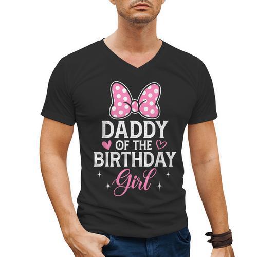 Daddy Of The Birthday Girl Pink Bow Birthday Family Matching Men's V-Neck T-Shirt - Father's Day Fun