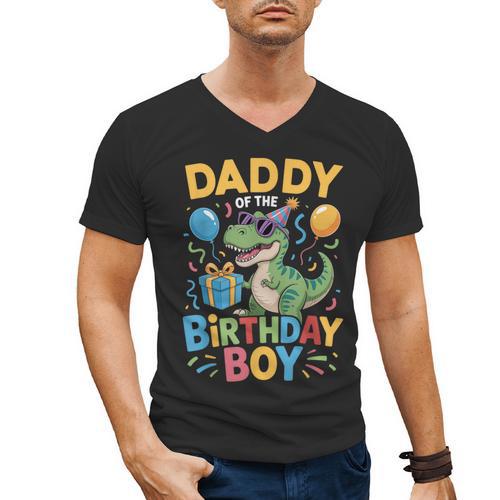 Daddy Of The Birthday Party Outfit Dinosaur Squad Dad Men's V-Neck T-Shirt - Father's Day Fun