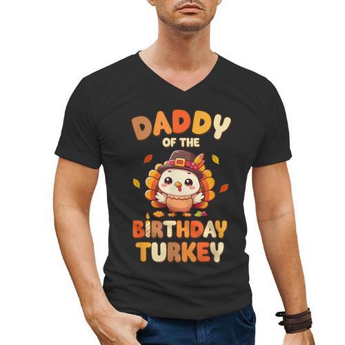 Daddy Of The Birthday Turkey Family 1st Birthday Boy Men's V-Neck T-Shirt - Father's Day Fun