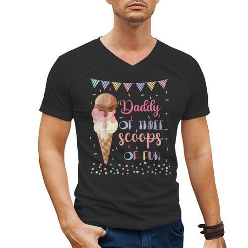 Daddy Dad Ice Cream Third Birthday Three Scoops Of Fun Men's V-Neck T-Shirt - Father's Day Fun