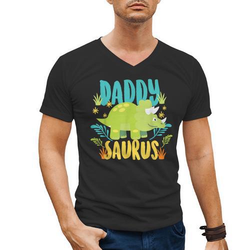Daddy Dad Saurus Rex Dinosaur Dino For Father Men's V-Neck T-Shirt - Father's Day Fun
