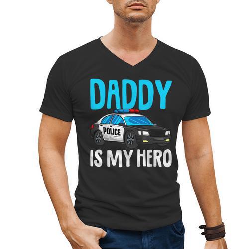 Daddy Is My Hero Police Toddler Police Officer Cop Boys Kids Men's V-Neck T-Shirt - Father's Day Fun
