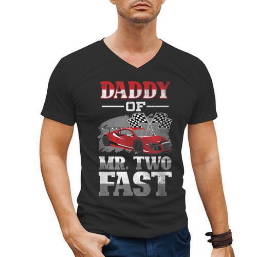 Daddy Of Mr Two Fast Two Fast 2 Curious 2nd Birthday Men's V-Neck T-Shirt - Father's Day Fun