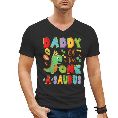 Daddy Of The One-A-Saurus 1St Birthday Boy Dinosaur Men's V-Neck T-Shirt - Father's Day Fun