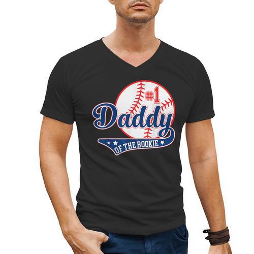 Daddy Of Rookie 1st Birthday Baseball Theme Matching Party Men's V-Neck T-Shirt - Father's Day Fun