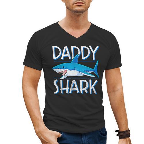 Daddy Shark T Shirt Fathers Day Family Matching Dad Men's V-Neck T-Shirt - Father's Day Fun
