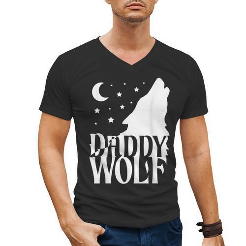 Daddy Wolf Matching Family Tribe Wolves Moon Men's V-Neck T-Shirt - Father's Day Fun