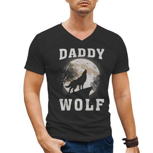 Daddy Wolf Wolves Dad Moon Fathers Day Men's V-Neck T-Shirt - Father's Day Fun