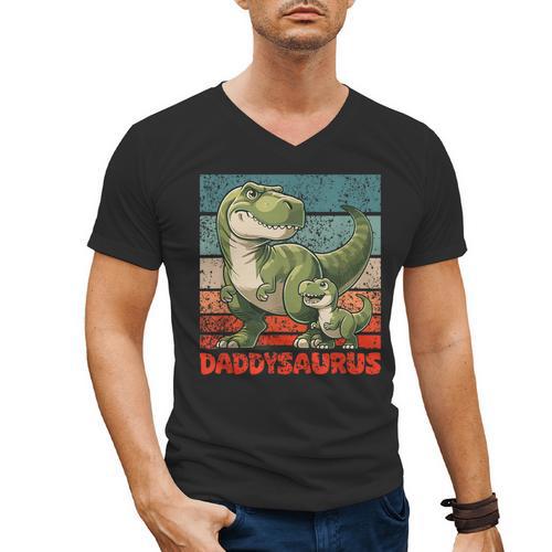 Daddysaurus Father's Day Best Dad T-Rex Papa Men's V-Neck T-Shirt - Father's Day Fun