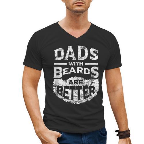 Dads With Beards Are Better Distressed Men's V-Neck T-Shirt - Father's Day Fun