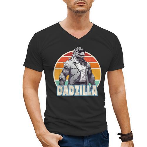 Dadzilla The Rad Dad Kaiju Vibes Men's V-Neck T-Shirt - Father's Day Fun