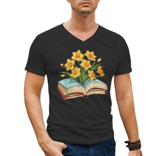 Daffodils Flowers Book Floral Men's V-Neck T-Shirt - Bookorys DE