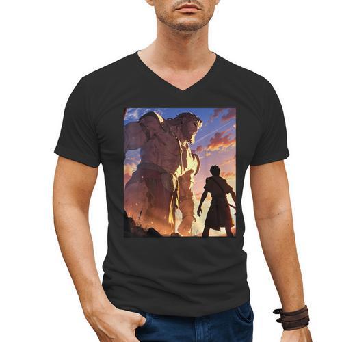 David And Goliath Bible Book Of Samuel Famous Bible Story Men's V-Neck T-Shirt - Bookorys