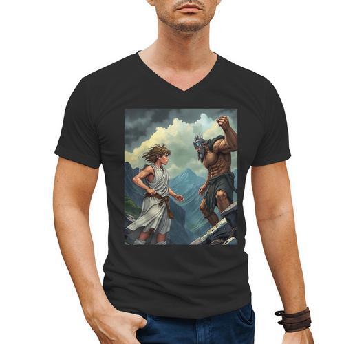 David And Goliath Bible Book Of Samuel King David Comic Men's V-Neck T-Shirt - Bookorys
