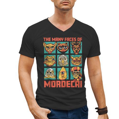 DCC Many Faces Of Mordecai Grid Gamer Series Book Men's V-Neck T-Shirt - Bookorys