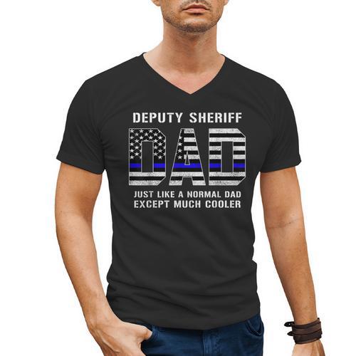 Deputy Sheriff Dad Much Cooler Fathers Day Thin Blue Line Men's V-Neck T-Shirt - Father's Day Fun