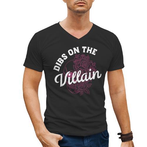 Dibs On The Villain Dark Romance Books Skeleton Morally Grey Men's V-Neck T-Shirt - Bookorys