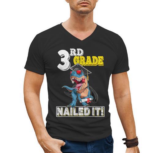 Dinosaur Graduation Cap Gown 3rd Grade Graduate Nailed It Men's V-Neck T-Shirt - Best Gift Smart